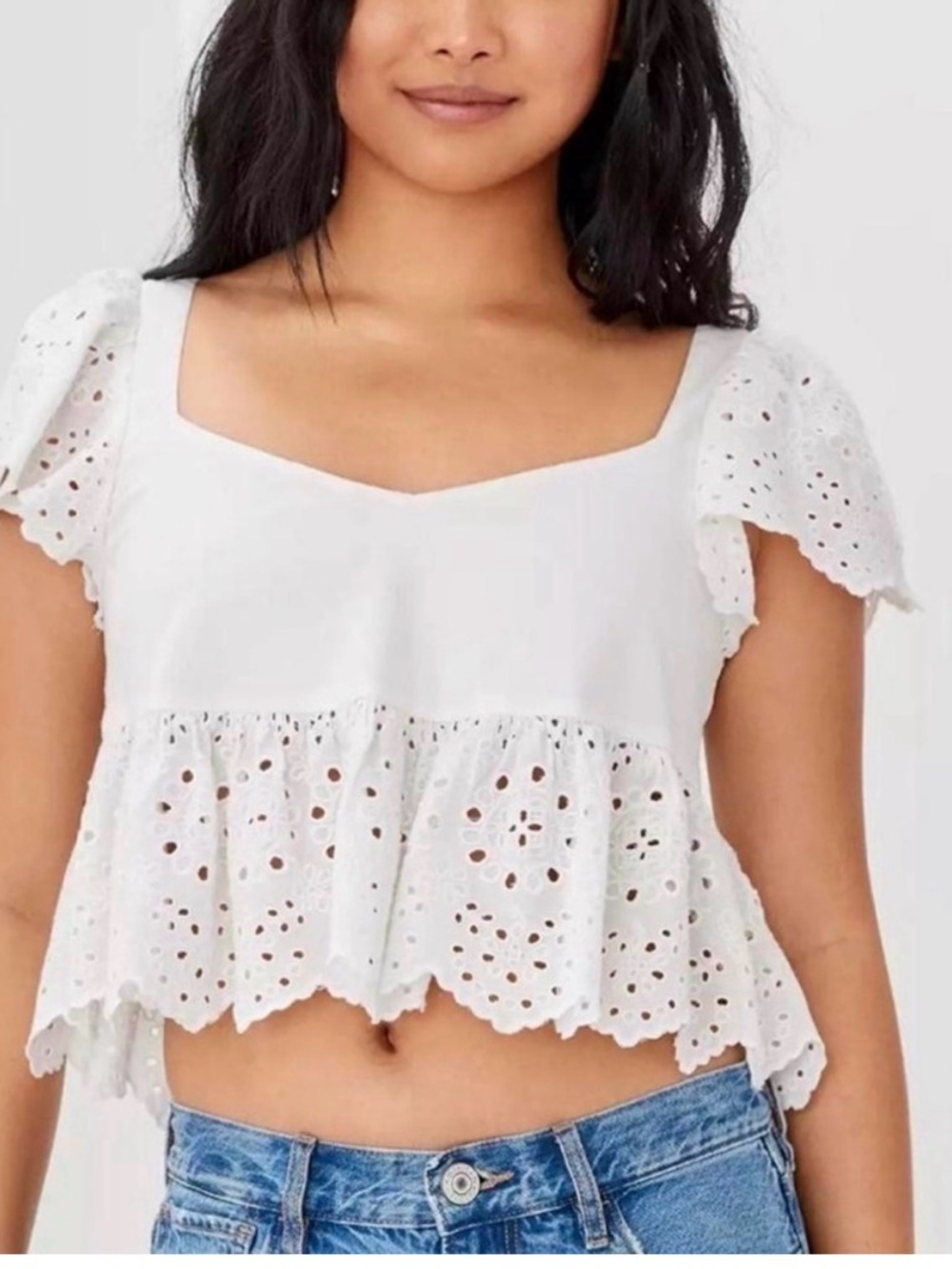 American Eagle Outfitters White Eyelet Ruffle top